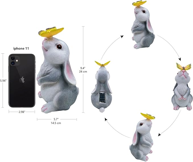 Solar Rabbit Statue Easter Bunny Decor Garden Statue for Outside, Rabbit with Butterfly Patio Sculptures Lawn Ornament, Funny Gifts for Women Mom Grandma Spring Outdoor Decor