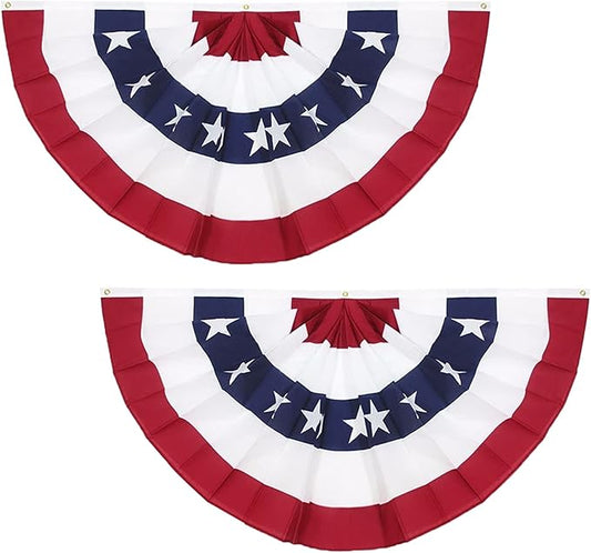 3 x 6 Ft American Pleated Fan Flag, USA Patriotic Half Fan Bunting Flag, 4th of July Decorations Flags (Set of 2)