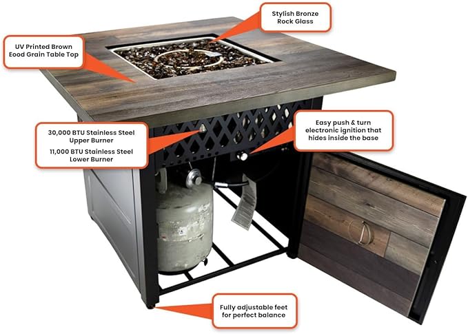 DualHeat by Endless Summer, The Harris, 38" Square Propane Gas Outdoor Fire Pit/Patio Heater