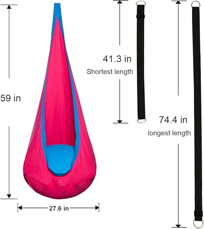Kids Pod Swing Hanging Seat Child Hammock Chair Indoor and Outdoor Sensory Swing 100% Cotton Loading Capacity 170 lbs (Pink)
