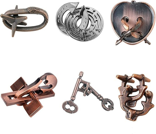 6 Pcs Brain Teaser Metal Wire Puzzles, Mind IQ Test Unlock Toy, Interlock Challenge Puzzle Game Educational Toy Gift for Boys Girls Teens Adults, #B