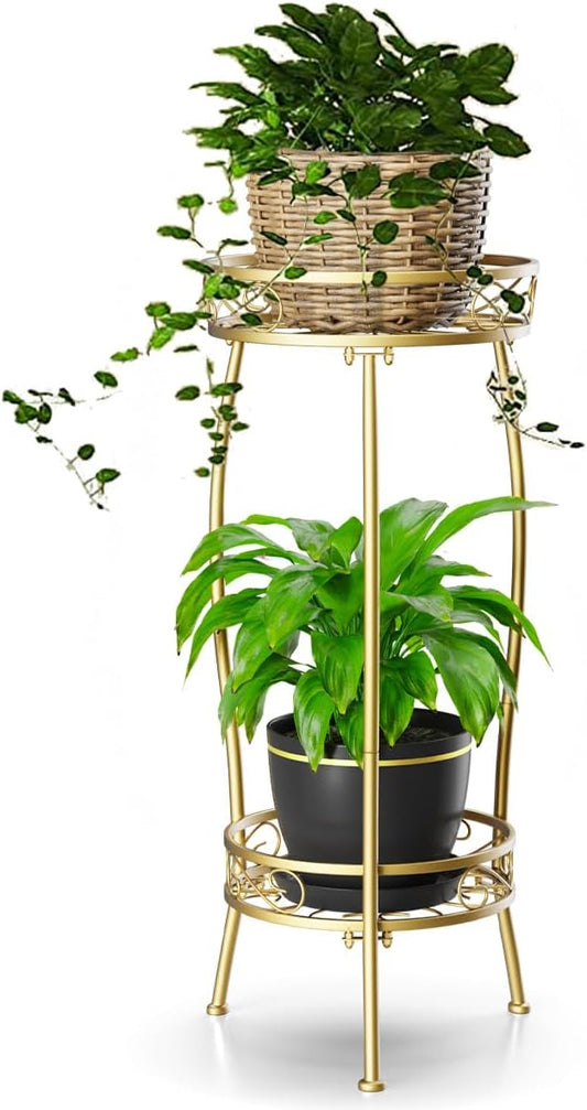 H HOMEXIN Plant Stand Indoor Outdoor, 2 Tier Tall Metal Plant stand 27 " Plant Holder Rack Heavy Duty Rustproof Decorative Plant Shelf for Corner Garden Balcony Patio Lawn office