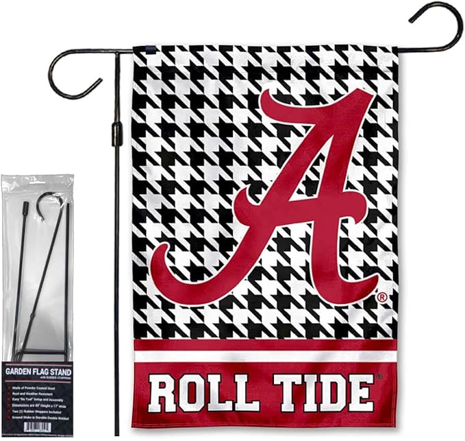 College Flags & Banners Co. Alabama Crimson Tide Houndstooth Pattern Garden Banner Flag with Stand Pole Holder