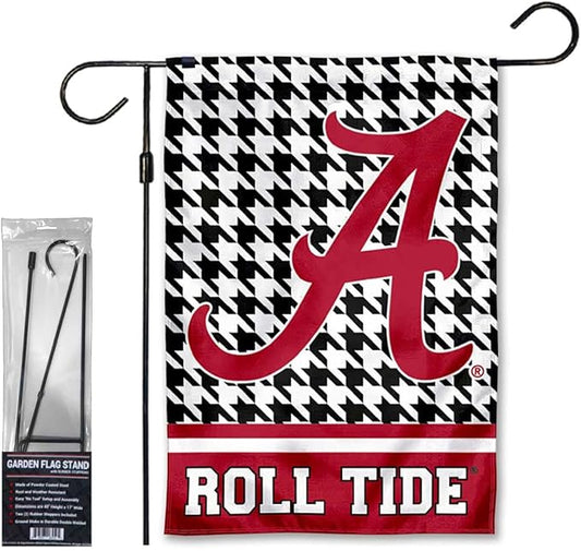College Flags & Banners Co. Alabama Crimson Tide Houndstooth Pattern Garden Banner Flag with Stand Pole Holder