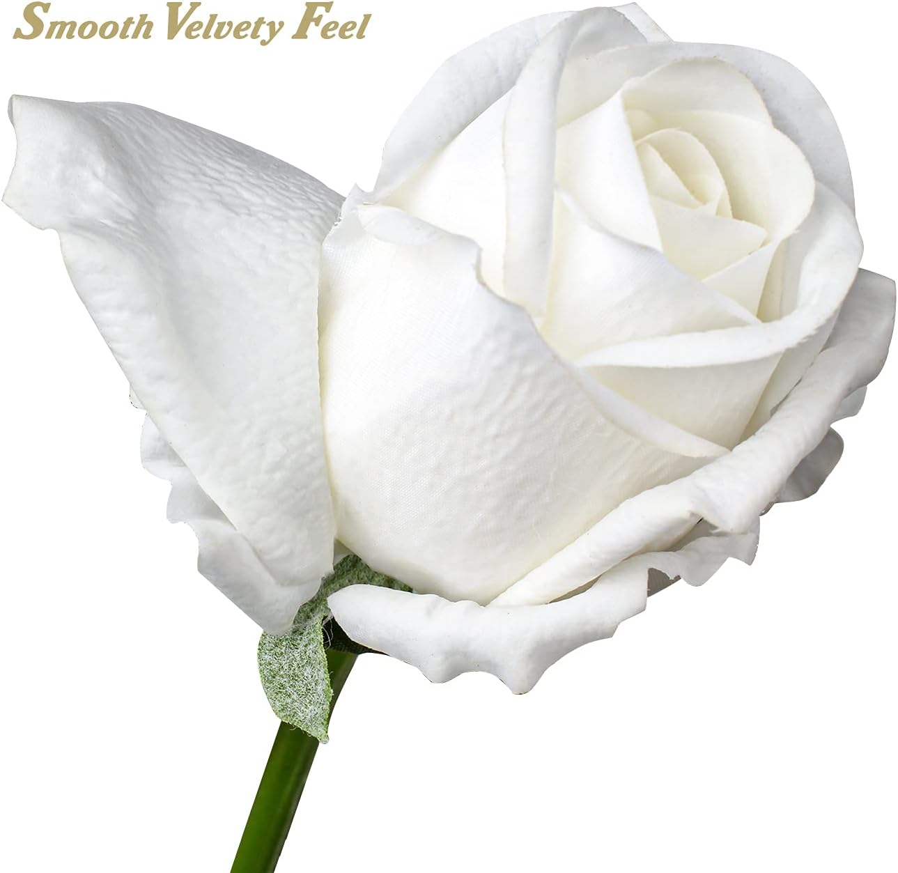 Artificial Realistic Roses White Flowers 24" Real Touch Silk Roses Bouquet Long Stems Rose Fake Roses Decor for Home Party Wedding Table Centerpieces Roses Realistic - 5 Pcs