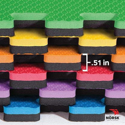 Norsk Dual-Sided Reversible 1/2" Foam Exercise Mats for Home Gym - Interlocking EVA Foam Tiles