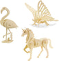 Georgie Porgy 3D Wooden Puzzles for Kids Toys Construction Woodcraft Kits DIY Model Puzzle Kits Birthday Gifts Pack of 3 (Butterfly Unicorn Flamingo)