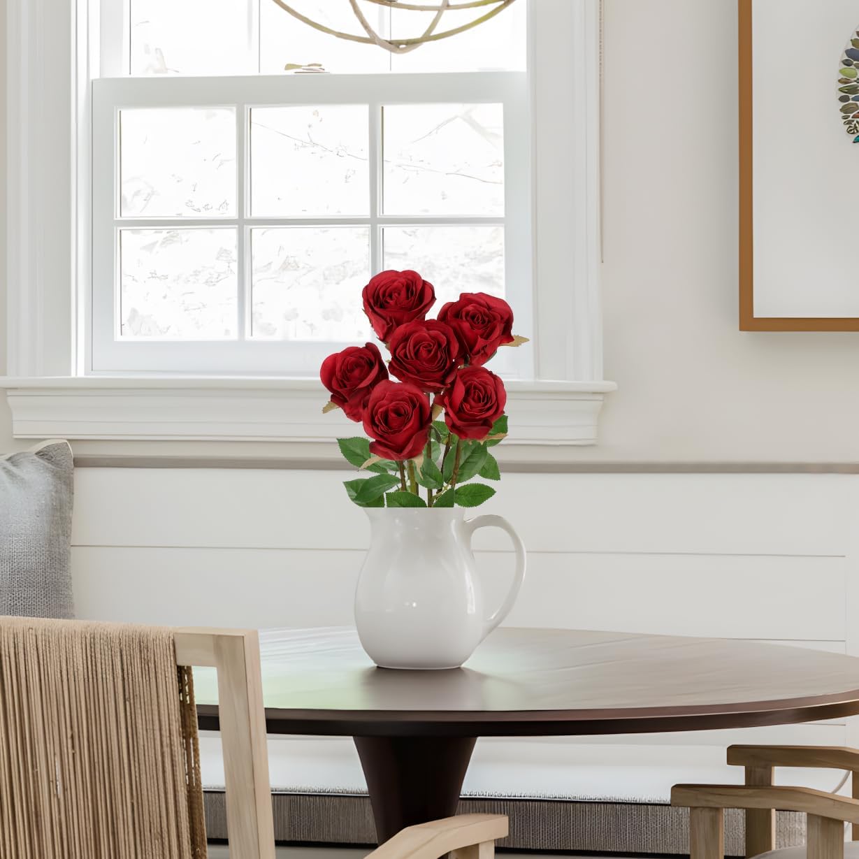Briful Red Artificial Roses – 6PCS 18.9" Silk Rose Faux Flowers with Long Stems Realistic Fake Rose Bouquet for DIY Wedding Arrangements Table Vase Centerpieces Home Event Decor