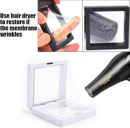 6 Pcs 3D Floating Display Case Frame Display Holder Stands Transparent PE Film Storage Box for Jewelry Challenge Coin Medal Antique 3.5 x 3.5 x 0.8 Inches Black and White