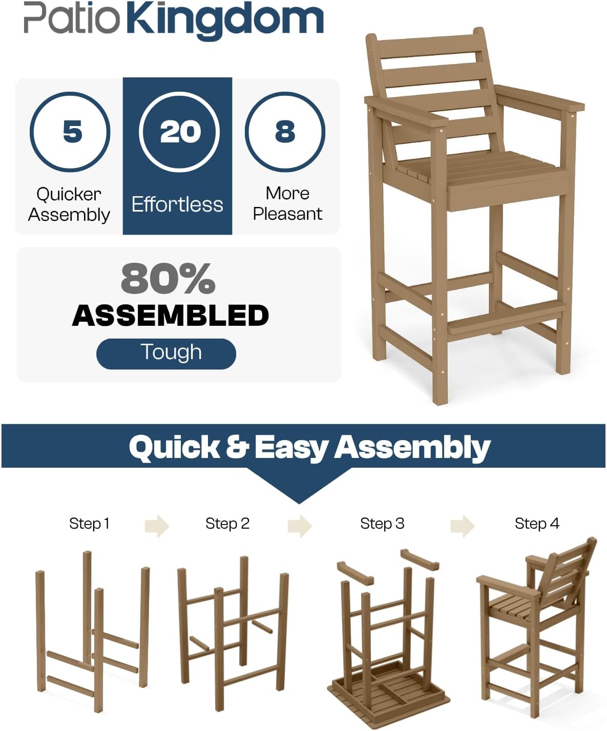 3-Piece Outdoor Bar Set with Beige 9FT Cantilever Umbrella, HDPE Tall Balcony Adirondack Chairs and Table, All-Weather Outdoor Bar Stools for Patio (Brown)