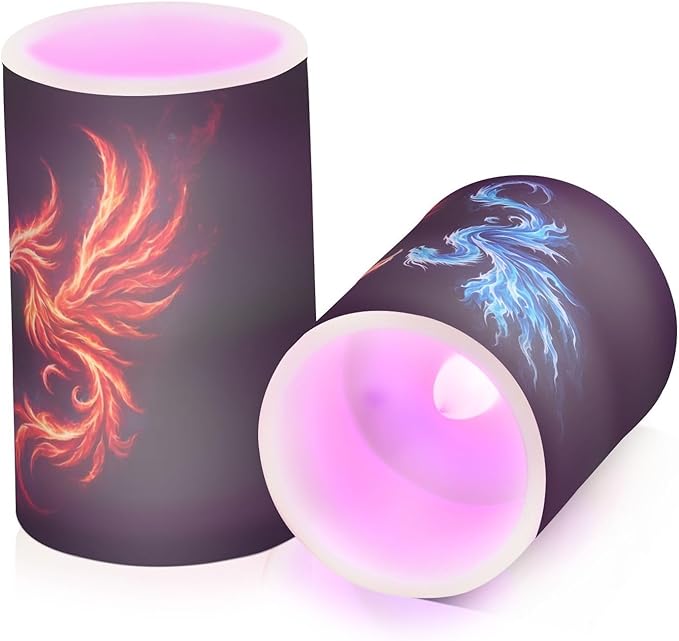 Flickering Flameless Candles, Dragon Phoenix LED Candles with Remote Timer, Set of 2 Battery Operated Candle for Valentine Wedding Birthday