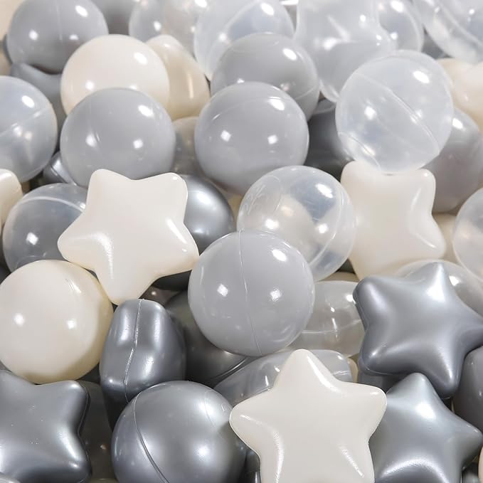 Ball Pit Balls Pack of 100 200 500 - Star and Round Set BPA Free Phthalate Free Non-Toxic Crush Proof Play Balls Soft Plastic Balls for Toddlers Baby Kids Birthday Pool Tent Party