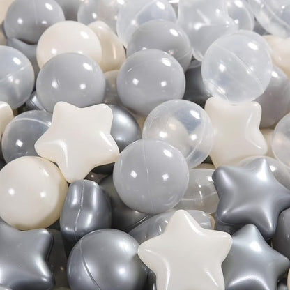 Ball Pit Balls Pack of 100 200 500 - Star and Round Set BPA Free Phthalate Free Non-Toxic Crush Proof Play Balls Soft Plastic Balls for Toddlers Baby Kids Birthday Pool Tent Party