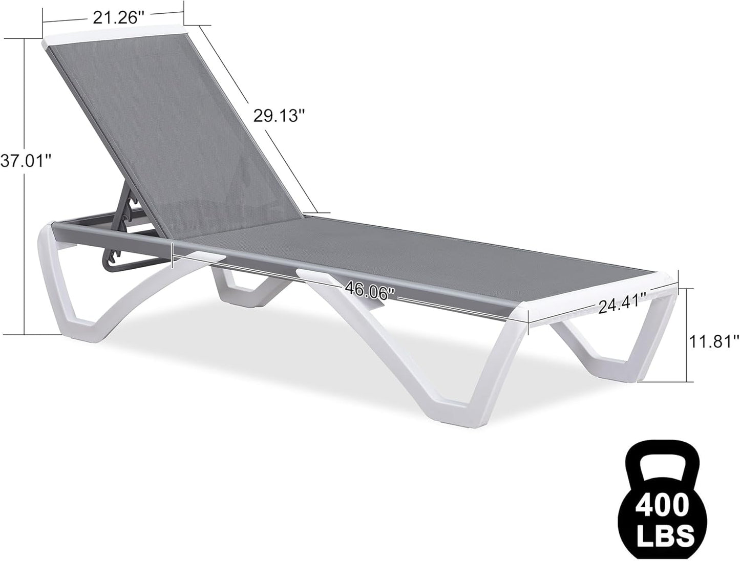 PURPLE LEAF Patio Chaise Lounge Chair Set Outside Aluminum Plastic Stackable Tanning Chairs with Side Table for Pool Sunbathing Beach Deck Outdoor Lounger, Grey