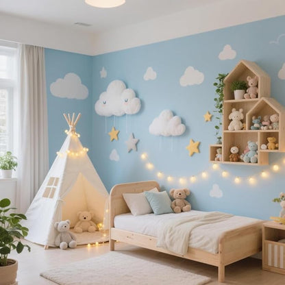 6 Pack Teepee Tent for Kids,Collapsible Kids Teepee Tent with 10 Ft String Lights,White Kid Teepee Boys Girls Indoor Outdoor Slumber Party Sleepover Party