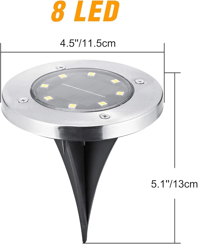 ODEETRONIC Solar Ground Lights Outdoor, 12 Packs 8 LED Solar Path Lights, Solar-Powered Disk Light Waterproof, In-ground Puck Light Flat Pathway Lamp for Landscape Pathway Patio Walkway, Warm White