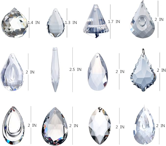 H&D Pack of 12 Clear Crystal Chandelier Lamp Lighting Drops Pendants Balls Prisms Hanging Glass Prisms Parts Suncatcher Home/House Decor