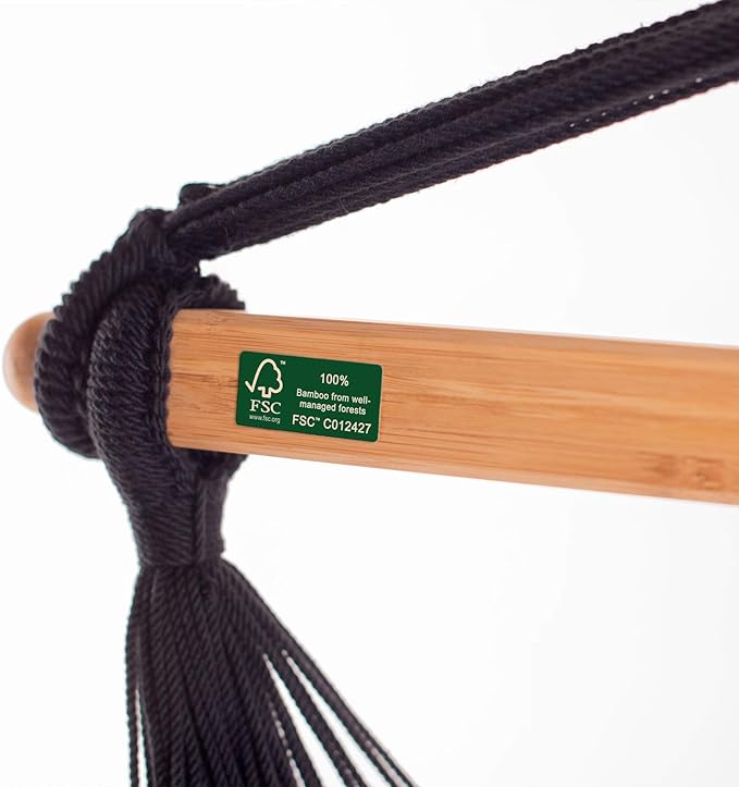 LA SIESTA® - Large Comfort Habana Cotton Hammock Chair & CasaMount - Hanging Chair w/Suspension Kit for Walls Ceilings & Square Beams - Indoor Outdoor Swing Hanging Chair Bedroom Balcony - Onyx