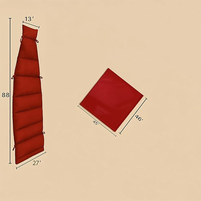 Weatherproof Replacement Cushion Pad and Umbrella for Hanging Lounge Chair Outdoor Chaise Hanging Hammock Chair - Long-Lasting, Fade-Resistant, Quick-Dry, Outdoor Lounge Replacement Set - Red