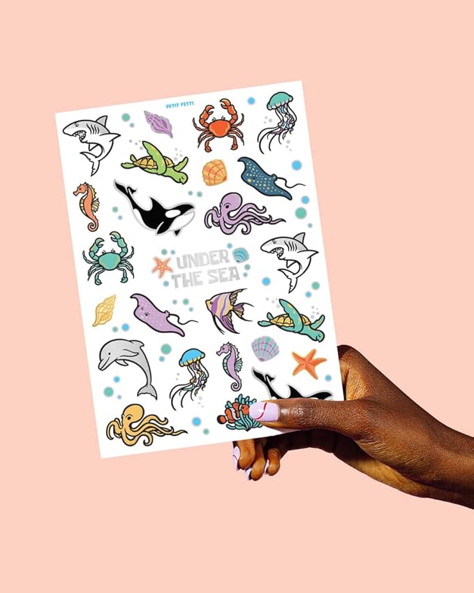 xo, Fetti Underwater Sea Creature Temporary Tattoos - 64 Styles | Ocean Animal Birthday Party Supplies, Aquarium Activity, Fish Tats, Kids Bday Decor