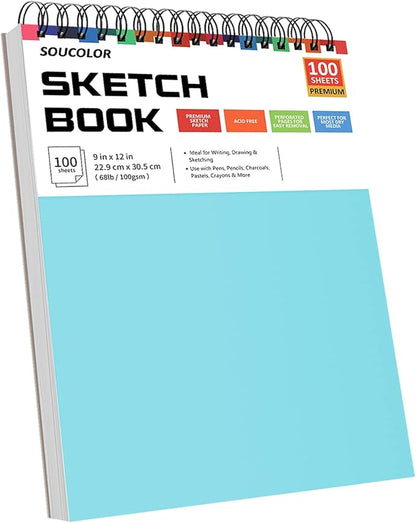 Soucolor Art Supplies Sketching Kit with 100 Sheets 3-Color Sketch Book, Teen Girl Gifts, Arts and Crafts for Kids Ages 8-12, School Supplies Gifts for Artists Adults Teens Girls Boys Kids