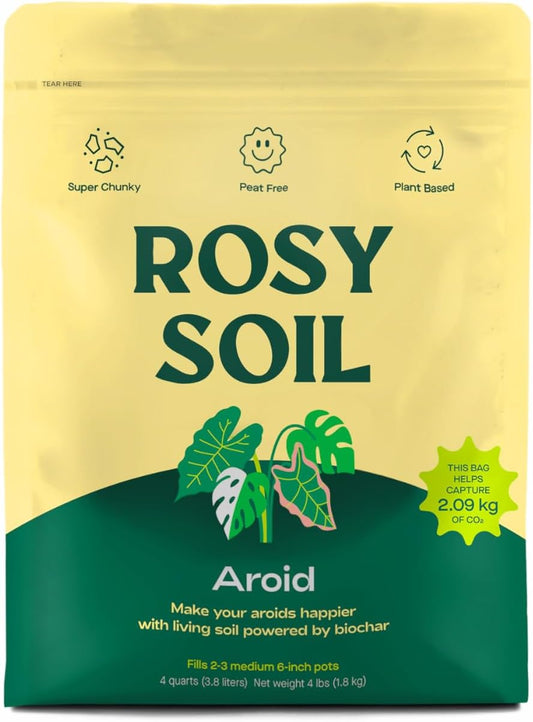 Rosy Soil Aroid Soil Potting Mix - Peat-Free, Microbially Active Biochar Powered Soil for Aroids - Superior Aeration & Drainage for Aroid Plants - Ideal for Indoor Gardening - 4 Quarts