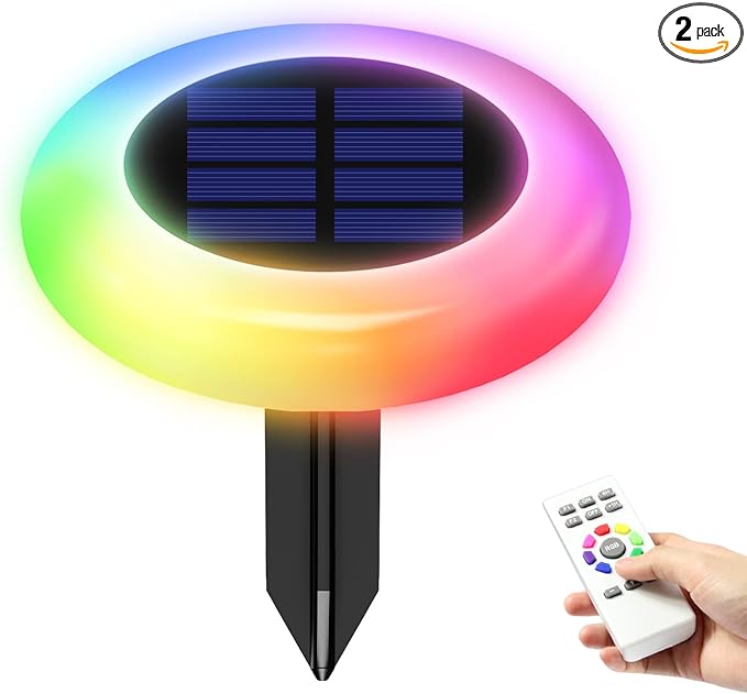 Intelamp Colorful Solar Lights for Outside Garden and Backyard Decor - Color Changing Pathway Lights for Yard, 2 Pack