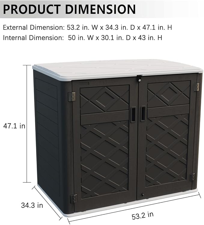 KINYING Larger Outdoor Storage Shed Weather Resistance, Resin Sheds & Outdoor Storage for Garden, Patios, Backyards, 48 Cu.Ft Tool Shed for Garbage Cans, Lawn Mower, Garden Tools,Black