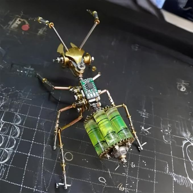 3D Steampunk Mechanical Insect Puzzle Kit - DIY Metal Assembly Model for Adults, Unique Retro Brass Sculpture Craft for Home Office Decoration (Gatling Ant)