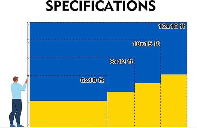 Ukraine Extra Large Flag 12x18FT Giant Ukrainian National Polyester Flag With 5 Grommets For Patriotic Ukrainian Themed Festival Events Party Decoration(Ukraine, 12x18FT)