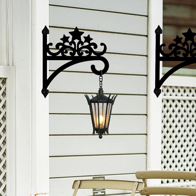 peacoblue Iron Plant Hanger Hook for Outdoor Indoor Hanging Plant Flower Fern Pot Lantern Bird Feeder,12"x14" Weather Resistant Metal Wall Holder for Porch Garden Farmhouse(Five-Pointed Star)