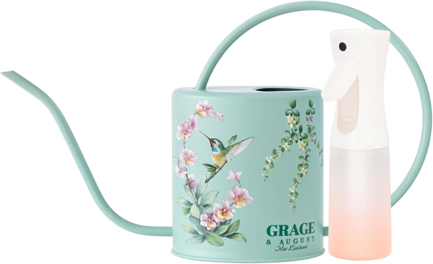 Watering Can for Indoor House Plants - Cute Decorative Metal Gardening Small Water Can for Houseplants & Flowers with Long Spout - 1.5L 51floz 0.4 Gallon (Hummingbird Sage)