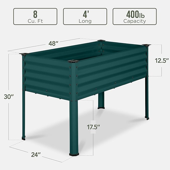 Best Choice Products 48x24x30in Galvanized Raised Garden Bed, Metal Elevated Planter Box, Vegetable Garden for Backyard, Patio, Balcony - Peacock Blue