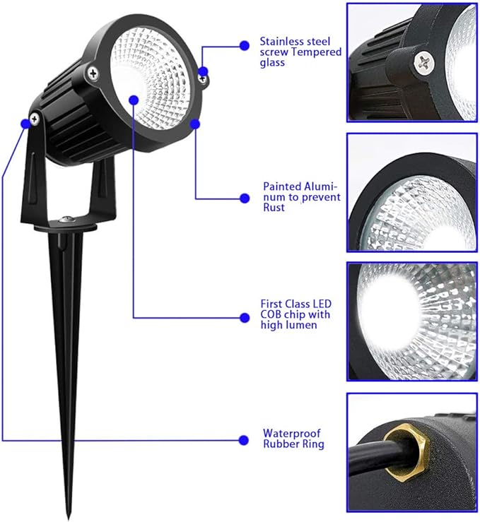 Pack of 2, 12V Low Voltage Outdoor LED Landscape Lights Waterproof Spotlight with Spike Stand for Driveway, Outdoor Lawn Lighting, Flood Garden, Yard (9W RGB)