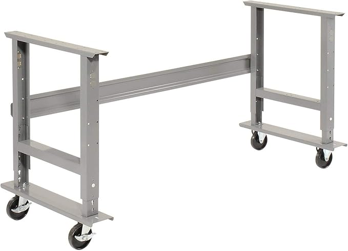 Global Industrial Mobile Adjustable Height C-Channel Leg Workbench, Shop Top Square Edge, 60"W x 30"D, Gray