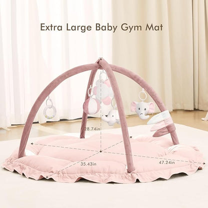 ANGELBLISS 5 in 1 Baby Play Gym Mat, Reversible Tummy Time Mat with 5 Sensory Toys for Stage-Based Developmental, Thick & Large Baby Activity Center from Newborn to Toddler (Purple)