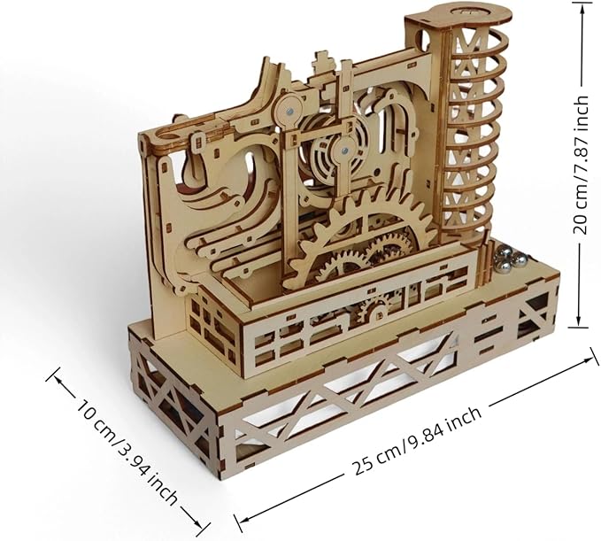 3D Wooden Mechanical Marble Run Puzzle Kit, Natural Wood Color, DIY Assembly Model, Educational Construction Set