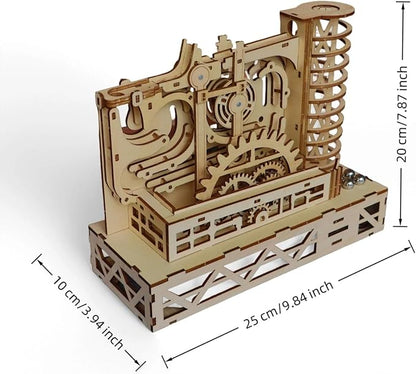 3D Wooden Mechanical Marble Run Puzzle Kit, Natural Wood Color, DIY Assembly Model, Educational Construction Set