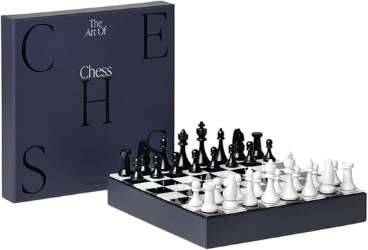 Printworks Art of Chess – Black & White Wooden Chess Set with Acrylic Board – Stylish Coffee Table Game for Adults & Kids Ages 5+ – Multilingual Instructions Included