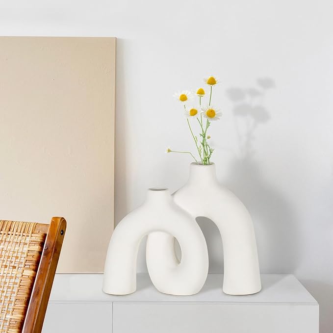 CEMABT Modern Nordic Boho Vase Set - Elegant White Matte Ceramic Home Decor for Living Room, Bookshelf, Mantel, Entryway Table & Console Décor | Shelf Decorations Gift