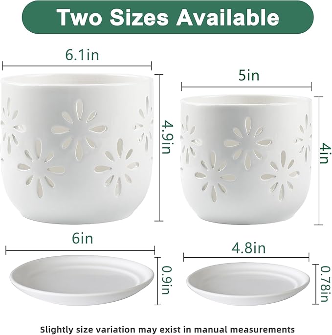 Orchid Pots with Holes, 5+6 Inch Orchid Pots with Drainage Holes and Tray, Effective Drainage and Ventilation to Assist New Plants or Repotting, Indoor/Outdoor Flower Pots -White