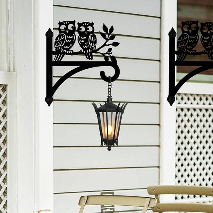 peacoblue Iron Plant Hangers Hooks for Outdoor Indoor Hanging Plants Flower Fern Pots Lantern Bird Feeder Wind Chimes, 12"x14" Owl Weather Resistant Metal Wall Holder for Porch Garden Farmhouse(Owl)