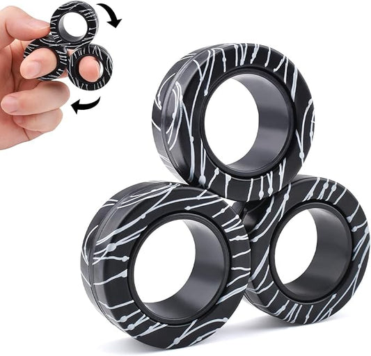 Cevioce 3 PCS Magnetic Rings Fidget Toys Set for Teens,ADHD Anxiety Magnetic Finger Spinner for Adults and Kids,Coolest Magnet Stress Relief Toy Birthdays Gifts for 8 9 10 11 12+ Year Old Boys Girls
