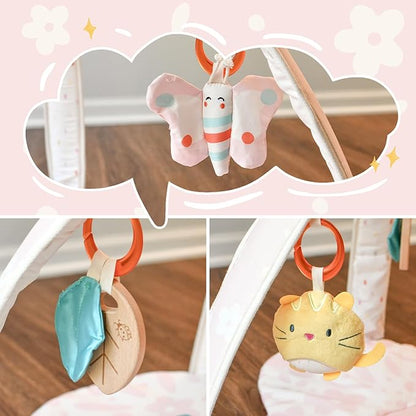 Baby Play Gym & Activity Mat with Light-up Musical Arch, Tummy Time Mat with 6 Detachable Sensory Toys for Motor Skills & Sensory Development, Baby Essentials Shower Gift - Spring Blossoms Themed