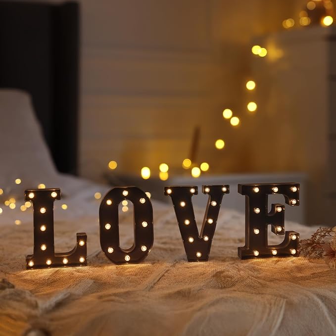 Foaky Black LED Letter Lights for Room Decor - Bedroom Wall Decor, Alphabet Lights for Home, Wedding, Party - Battery Operated （V）