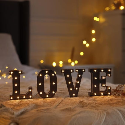 Foaky Black LED Letter Lights for Room Decor - Bedroom Wall Decor, Alphabet Lights for Home, Wedding, Party - Battery Operated （V）