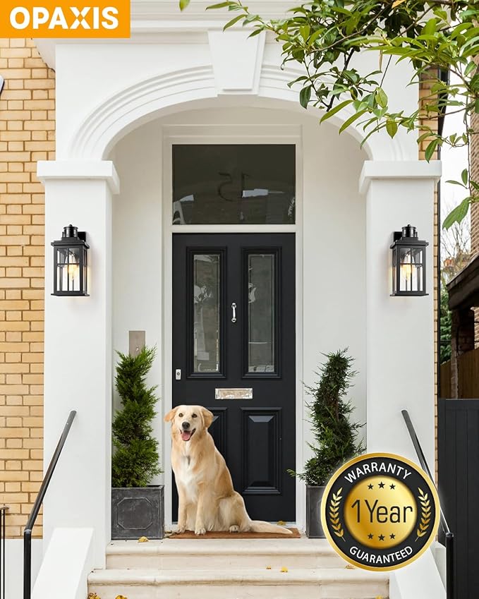 Motion Sensor Outdoor Lights, 2 Pack Outside Light Fixture Dusk to Dawn, Black Outdoor Motion Sensor Light, Anti-Rust Exterior Light Fixture for House, Garage, Doorway, Porch, 100% Aluminum