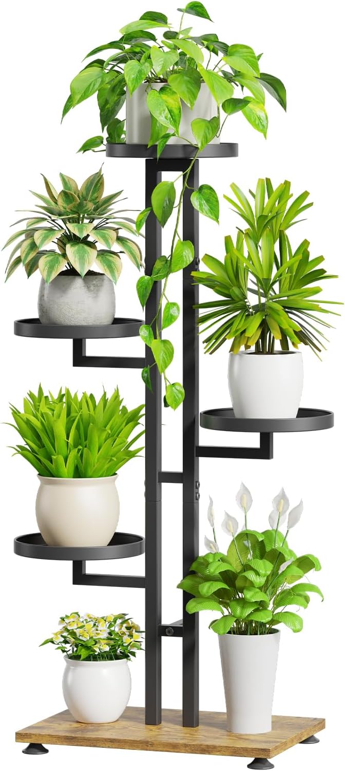 iDavosic.ly 5 Tier Plant Stand Indoor Outdoor, Tiered Corner Multiple Flower Pot Holder Shelf, Metal 34 Inch Tall Display Rack for Patio Porch Living Room Garden Balcony Bedroom, Black