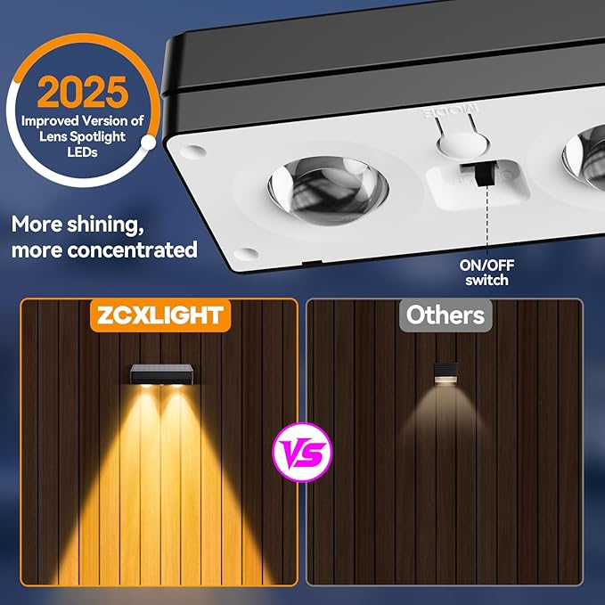 Solar Fence Lights Outdoor,Fence Solar Lights Outdoor IP65 Waterproof Designed with 12 Modes RGB 10 Colors for Wall Step Pool Railing Patio Backyard Holiday Feature Decorations (2 Pack)