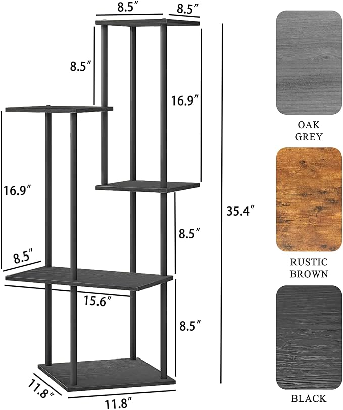 Plant Stand Indoor 5-Tier Metal Wood Plant Shelf for Multiple Flower Pots Corner Tall Flower Holders for Living Room Balcony Bedroom, Black
